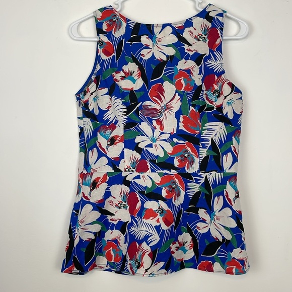 J Crew Factory Tropical Floral Linen Blend Peplum Sleeveless Top. Size 0 - Picture 5 of 10